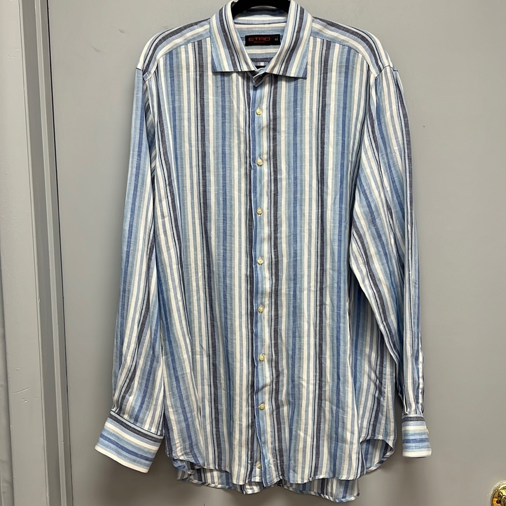 ETRO Men’s Long Sleeve 100% Flax Linen Button Down Shirt